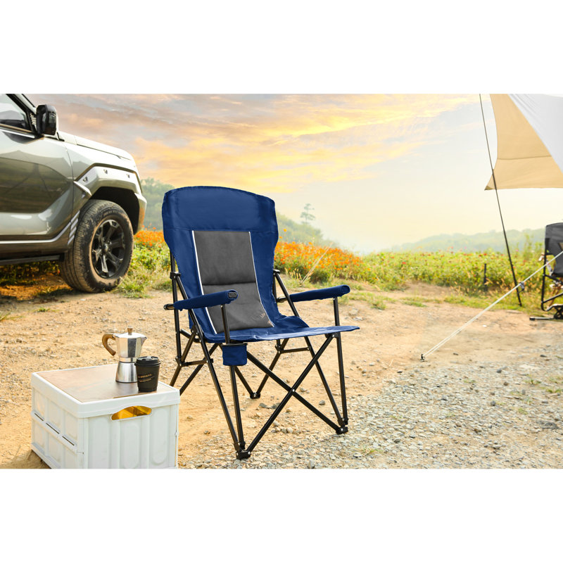 High Back Lawn Chair For Outdoor Relaxation, Support 250Lbs, Foldable And Lightweight, Navy Blue, Stable Heavy Duty Collapsible With Cup Holder, 250Lbs Support, Back, Breathable Mesh , Patio