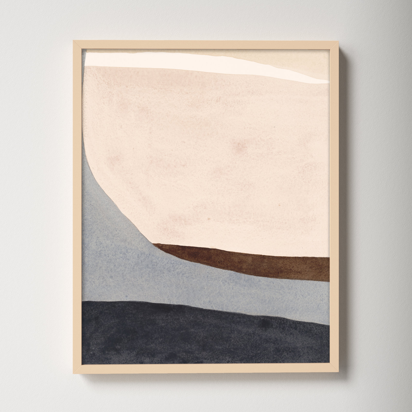 Divided "Divided by Blue 2" Painting, Brown Framed, 25" H x 20" W x 1.25" D