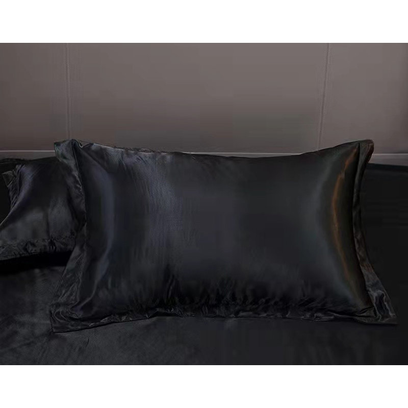 Ensemble de literie en satin à densité de tissage 201 fils, Noir