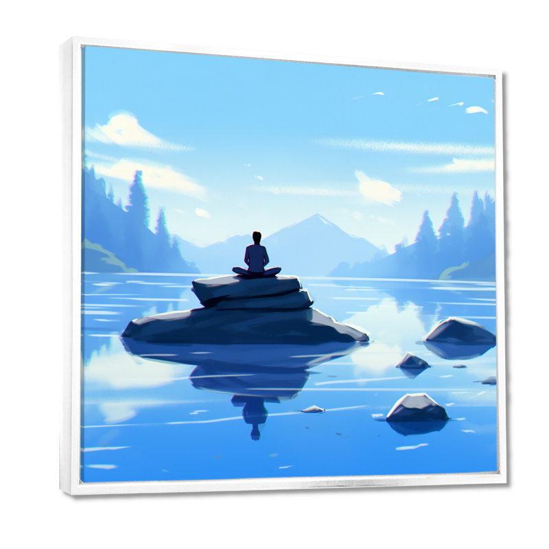 Bouddha, moine, méditation, zen bleu, Toile encadrée flottée blanche, H 36 po x l 36 po x P 1,5 po