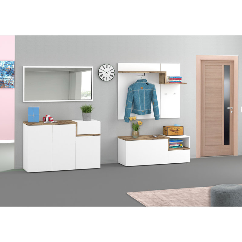 Bexlie Wall Coat Rack, Glossy White/Pear 
