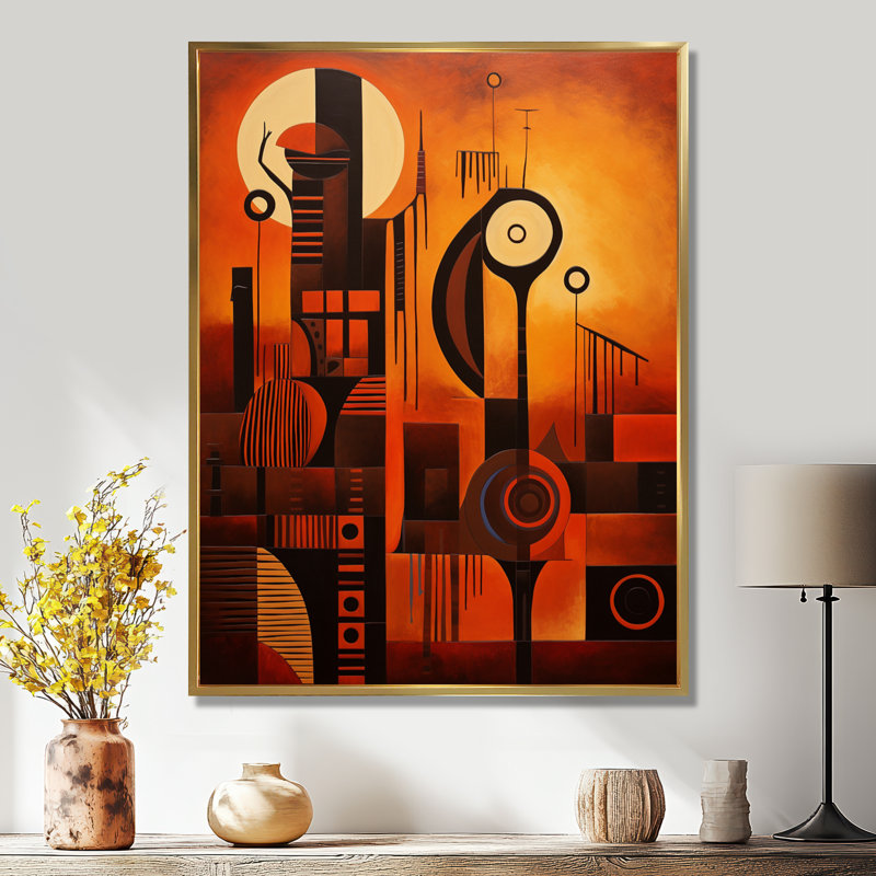 Afro Heritage Retro Earth - Art mural africain, salon, H 20 po x l 12 po x P 1 po, Toile avec cadre flottant or