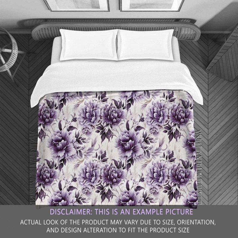 Polyester Floral Comforter, Twin Extra Long Comforter, Purple/Silver