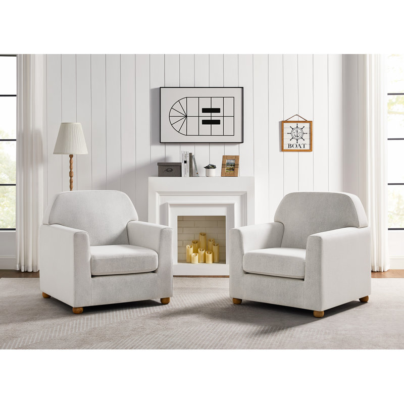 Chanese 33.86In Chenille Upholstered Accent Chair, Set Of 2, Curry Boucle