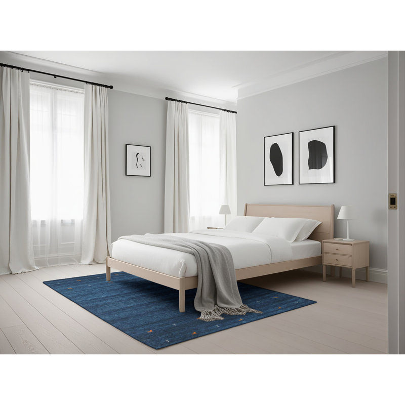 Tapis de zone bleu marine contemporaine, Rectangle 5 pi x 7 pi