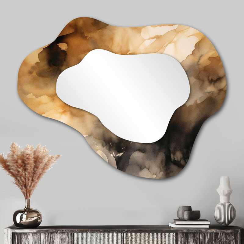 Brown And Cream Abstract Fluidity - Abstract Asymmetrical Shapes - Modern Large Wall Mirror, 27" x 35"