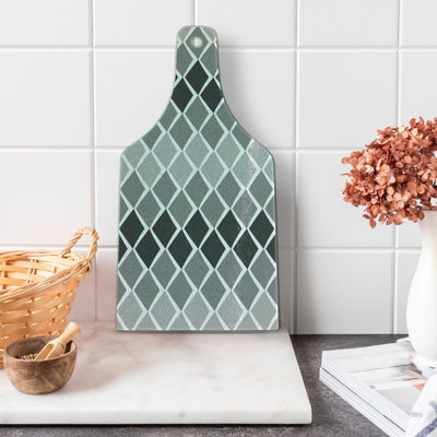 Ambesonne Grey and White Tempered Glass Cutting Board Geometric Ombre Charcoal Grey Pale Grey