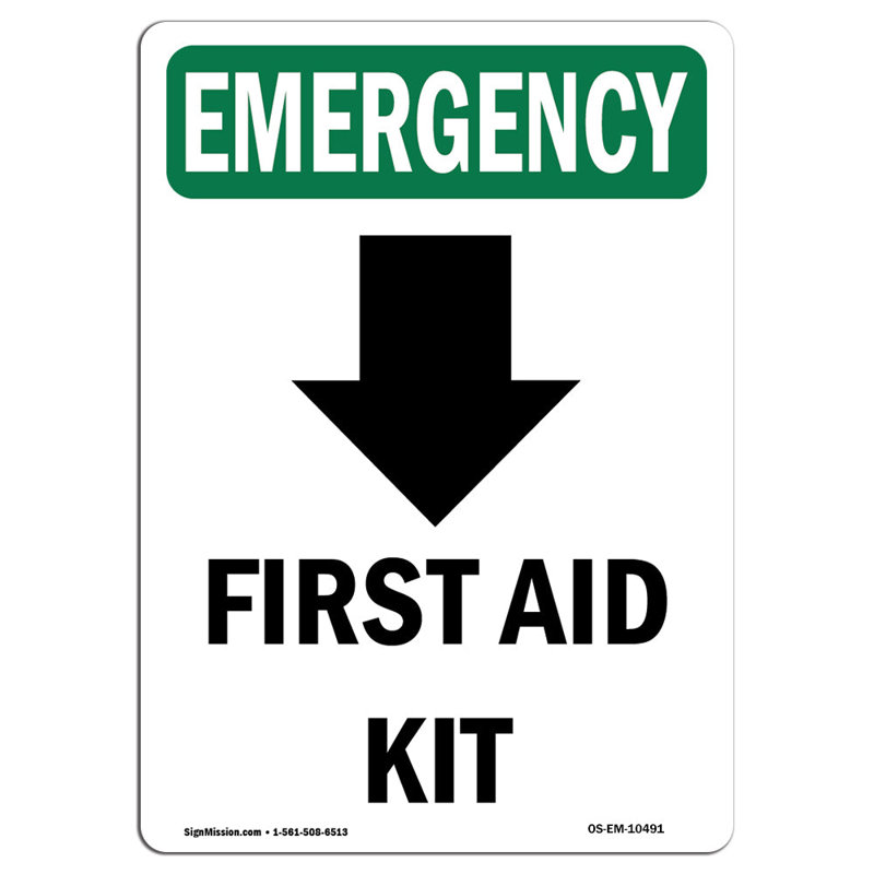 First Aid Kit Emergency Sign, 18" H x 12" W x 0.1" D