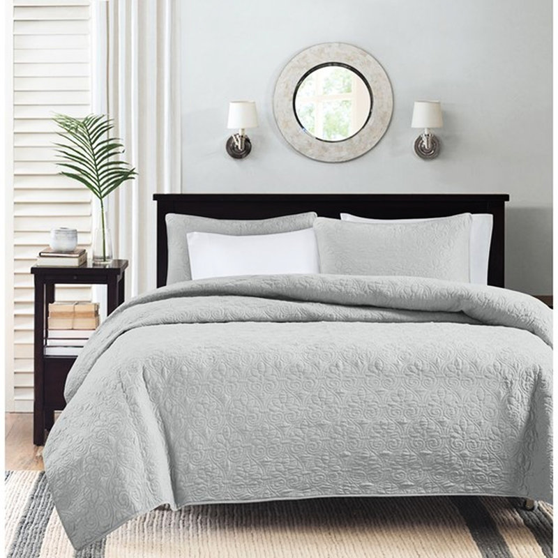 Literie pour courtepointe réversible grise double / grand - Coton prélavé pour un nouveau départ matelassé Décoration de chambre charmante Hygiénique propre