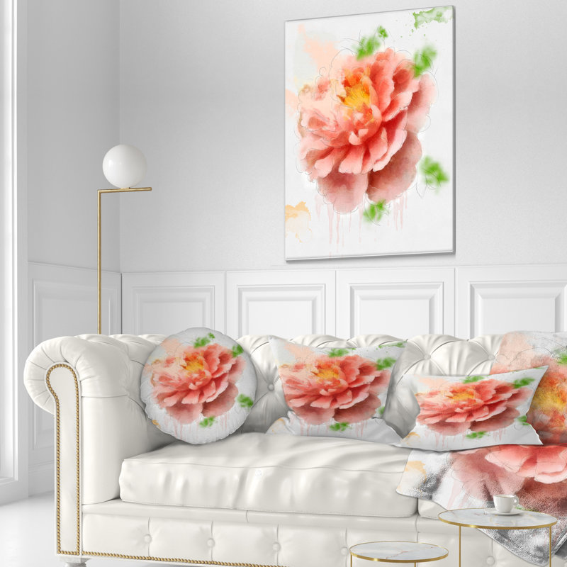 Coussin décoratif rose clair et aquarelle