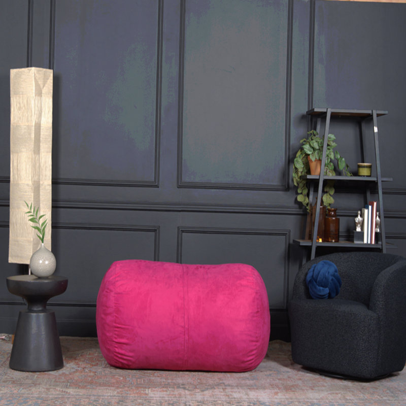4 Foot Cylindrical Suede Bean Bag, Fuchsia