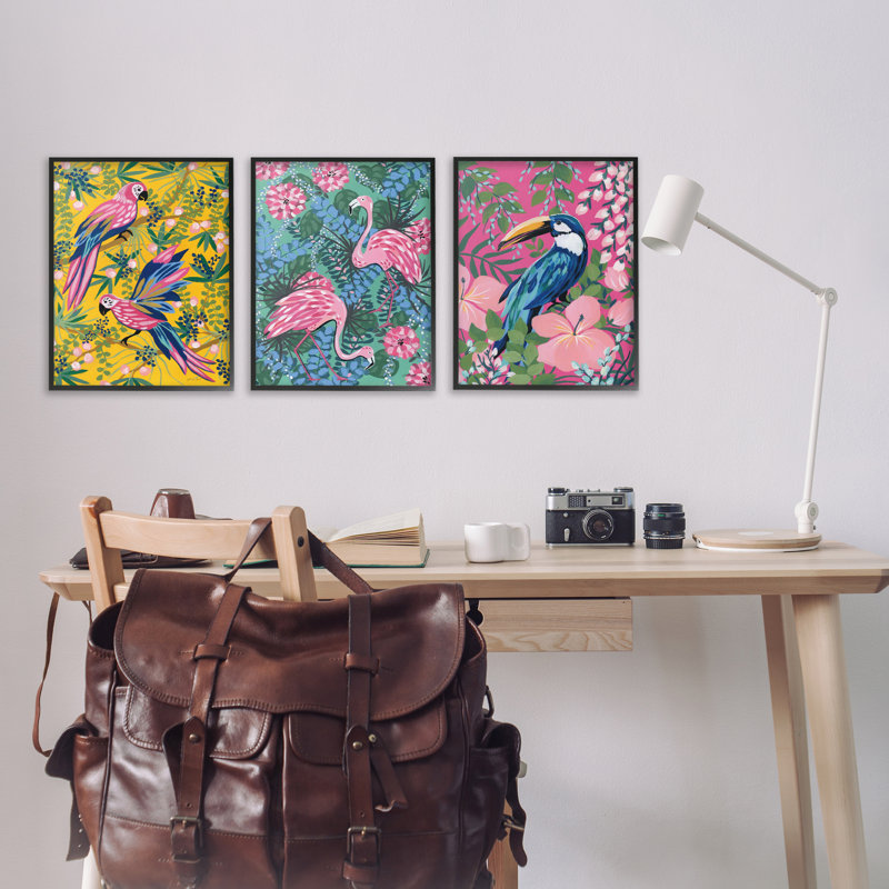  «Tropical Birds & Botanicals», ensemble de 3 giclées par Yvette St. Amant, Giclée encadrée noir minuit, H 24 po x l 16 po