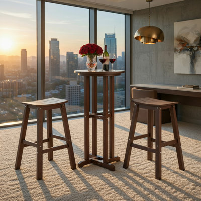  2-Pack 29-inch HDPE Outdoor Bar Stools, Weather-Resistant Saddle-Style Patio Stools with Stainless Steel Frame, Brown