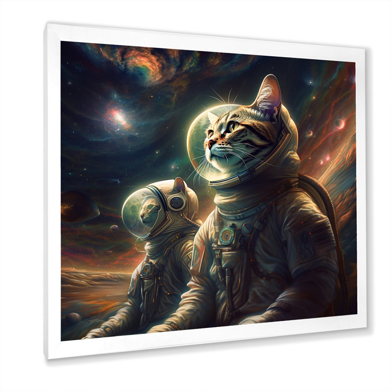 Ohara " Interstellar Space Cat ", White Single Picture Framed, 16" H x 16" W x 1" D