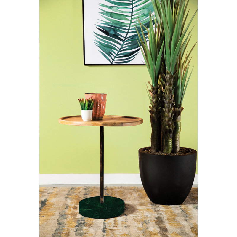 Lechner Solid Wood Top End Table, Green Marble