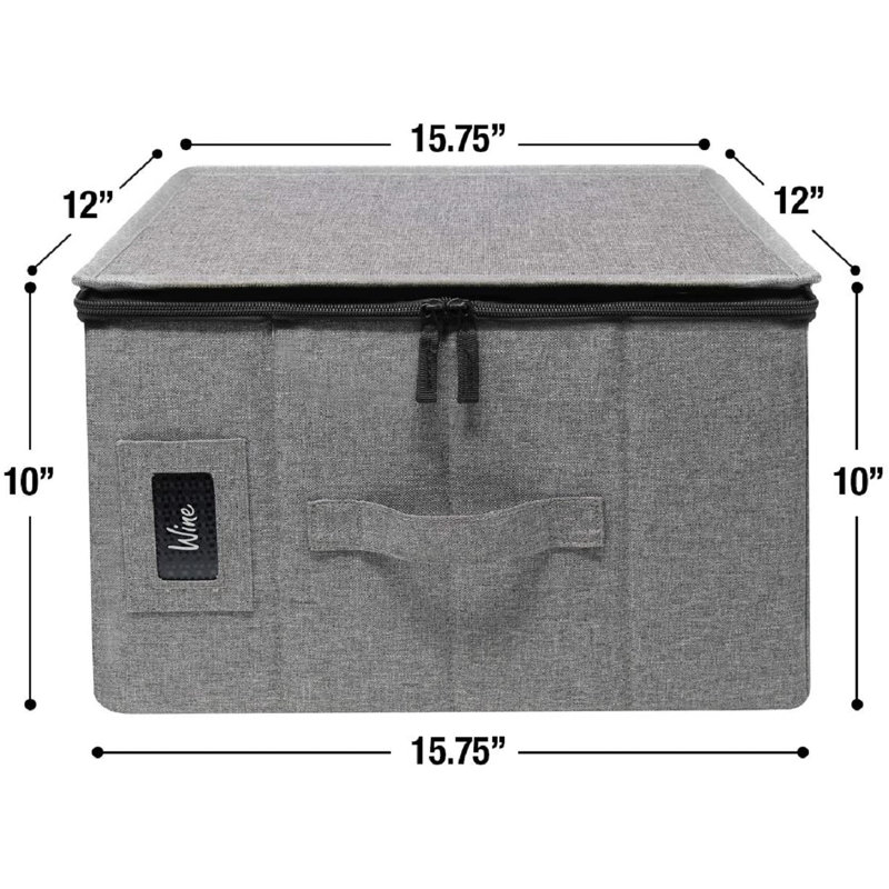 Gray Fabric Collapsible Stemware Storage Box with Dividers