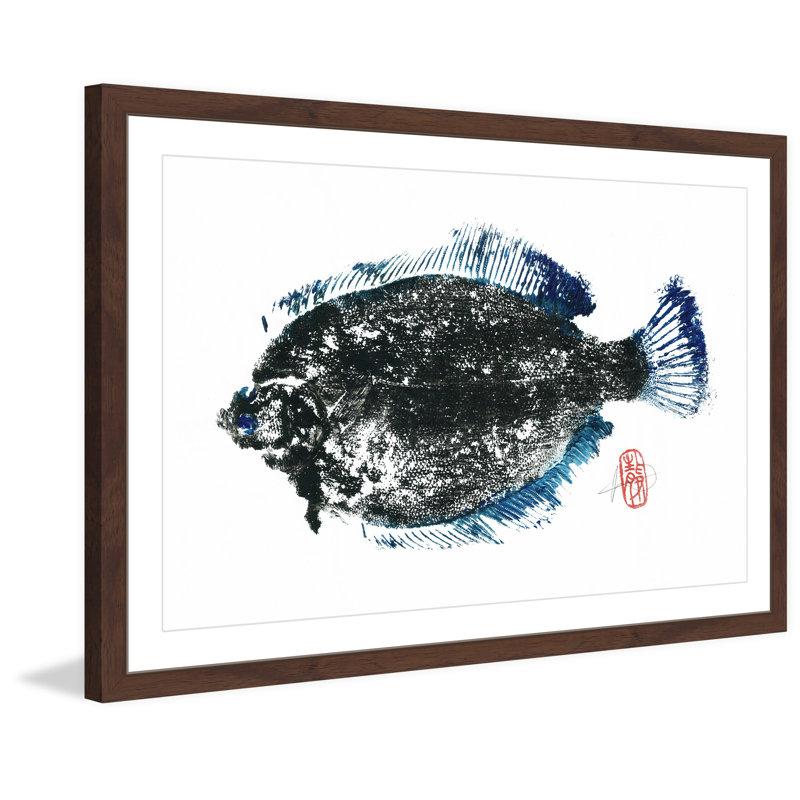 Gyotaku Blue and Black Framed Fish Print on Canvas