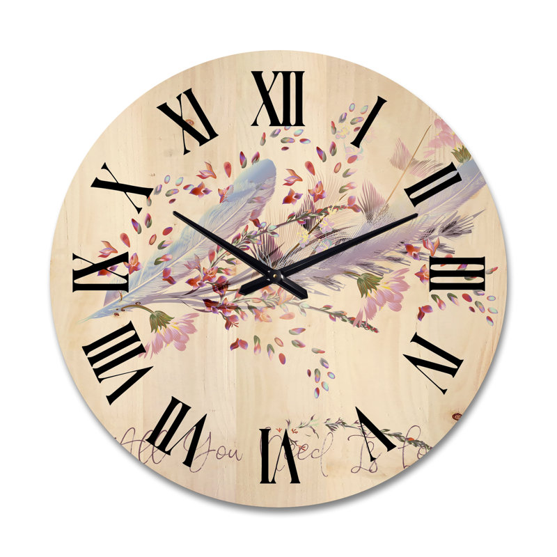 Horloge murale en bois Feathers and Bird All You Need Is Love, Grand