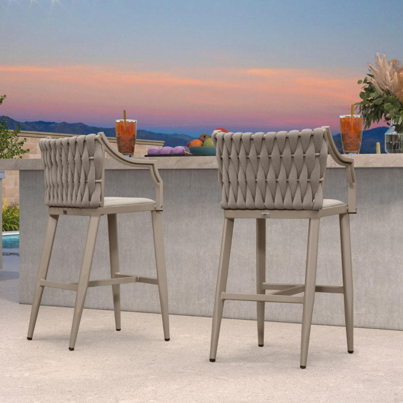  Chaise de patio à hauteur de barre avec coussin et dossier, Champagne