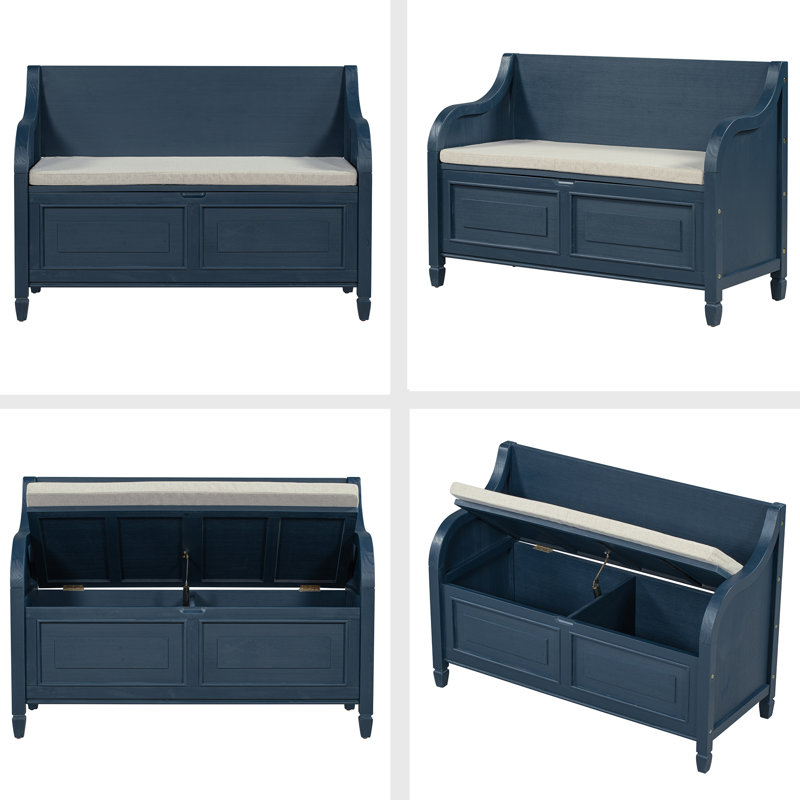 Caellan Upholstered Storage Bench, Antique Navy