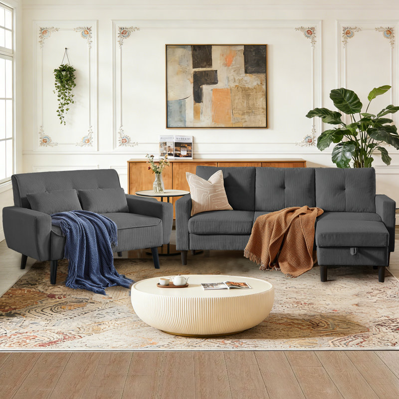 Sukrit 3 - Piece Corduroy Living Room Set, Dark Gray