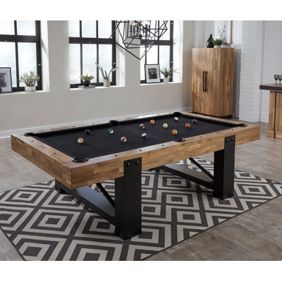 American Heritage Farmhouse Pool Table - Cappuccino Finish with Ebony Felt, Black Metal Rail Sights, Internal Drop Pockets & Certified Slate Surface