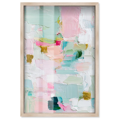 «Mint and Rose Blush I Shadowbox Print», art mural par Art Remedy, cadre blond, 16 x 24