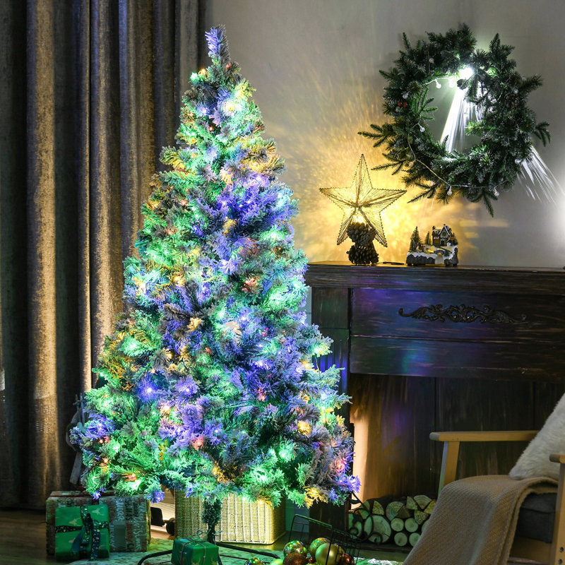 Arbre de Noël de 6 pi avec feuilles en plastique et 607 branches, et option ignifuge 607 élégante, blanc chaud