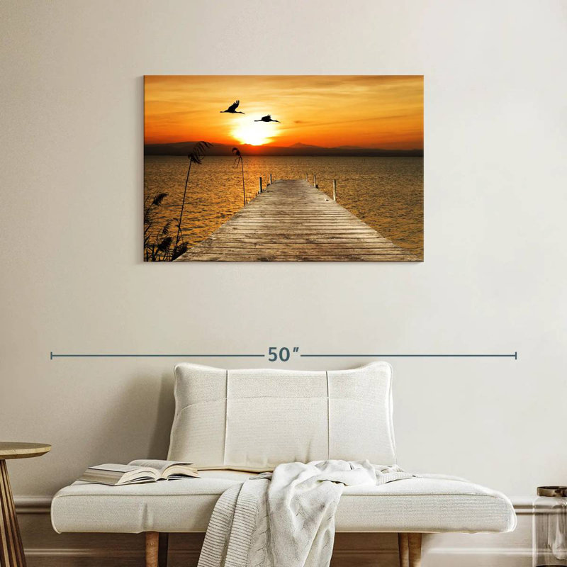 Coucher de soleil sur le quai d'Alvord Beach, H 24 po x l 36 po