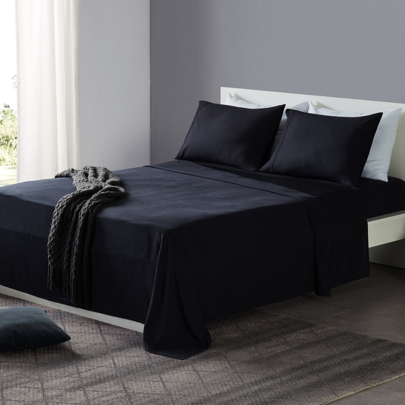 Microfiber Percale Sheet Set, Twin Sheet Set + Fitted Sheet + 1 Pillowcase, Black