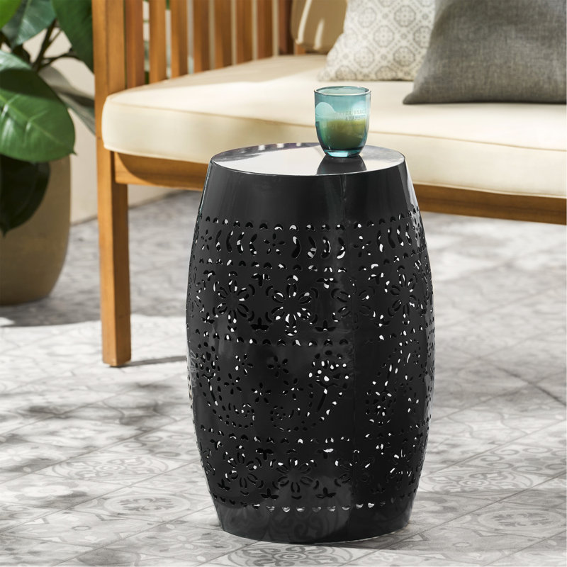 Unique Metal Side Table With Exquisite Pattern For Outdoor And Indoor Use, Black