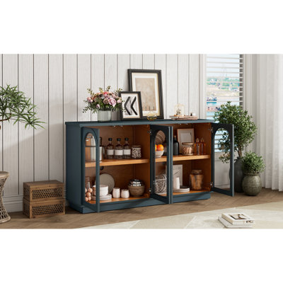 4-Door Buffet Cabinet - Navy. Ample Space For Storage. Adjustable Shelves Dining Area. , Wire Hole Navy With Shelves. Storage Kitchen. Elegant, Construction.