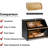 Double Layer Large Bread Box For Kitchen Counter, Wooden Large Capacity Bread Storage Bin (Black)