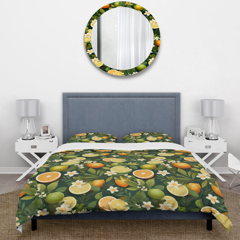 Citrus Zest Tropical Pattern IV Duvet Cover, Queen Duvet Cover + 2 Standard Shams