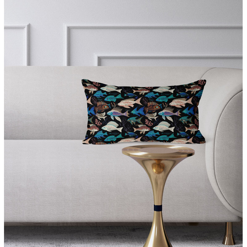 Fish Paradise  Rectangular Throw Pillow, Blue/Brown