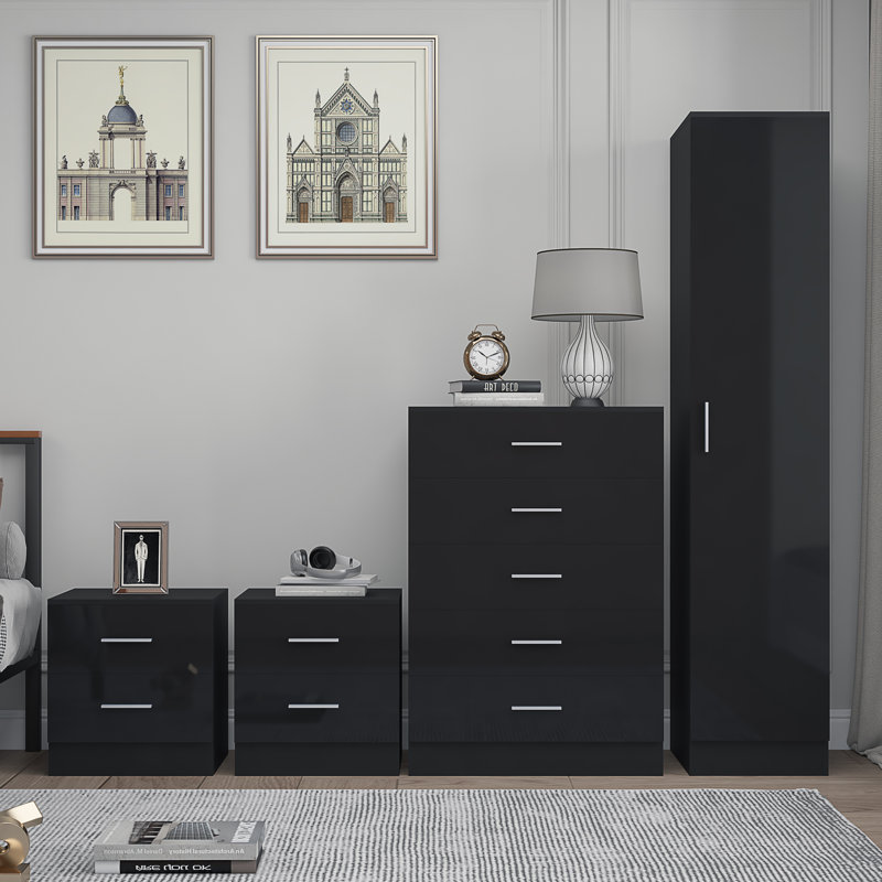 Eva Piece Bedroom Set, Black Gloss / Black Oak