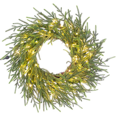 Fraser Hill Farm 24” Real Feel Artificial Wreath with LED Lights in Green