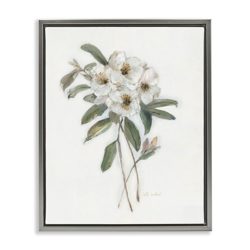 Cadre flottant Flower Sprig, par Sally Swatland, H 31 po x l 25 po, Cadre flottant gris lustré