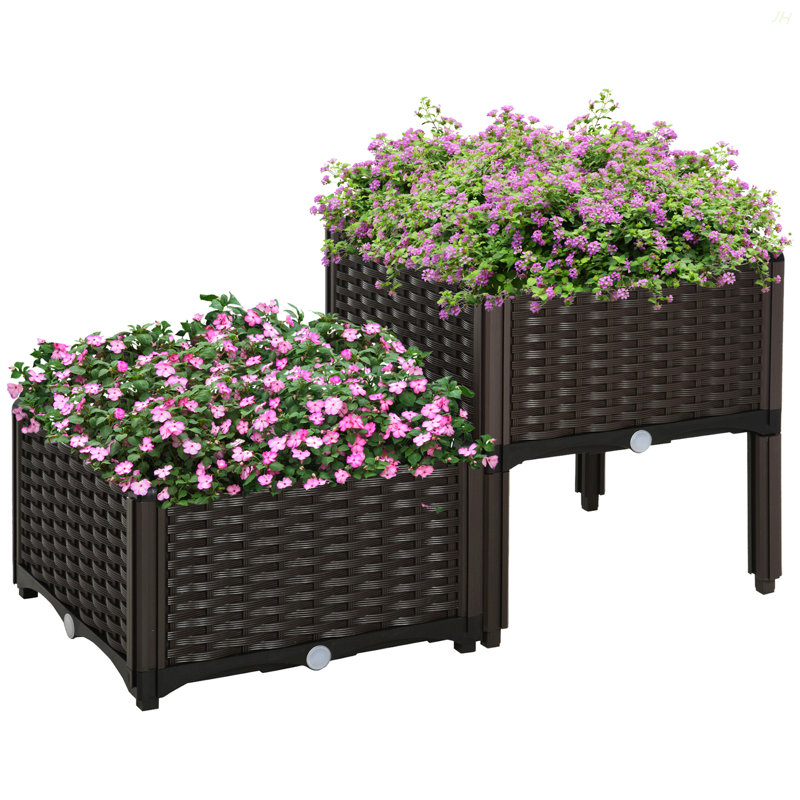 Outsunny 2 Piece Raised Garden Bed With Legs, Self-Watering Planter Box Raised Bed To Grow Flowers, Herbs & Vegetables, 