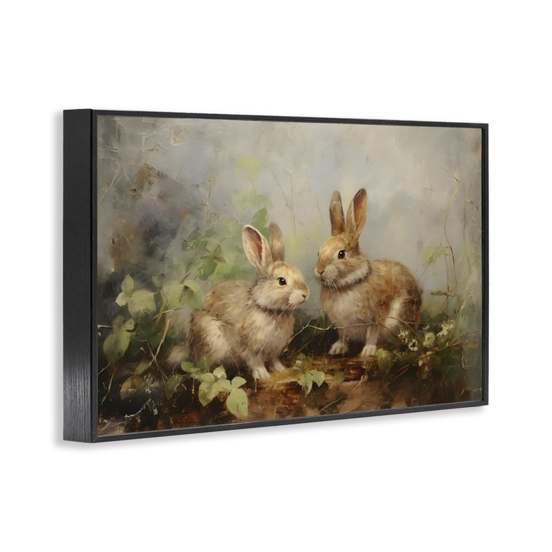 «Wild Rabbits in Nature», estampe numérique encadrée par Petal Prints Design, H 12 po x l 18 po, Giclée encadrée noir minuit