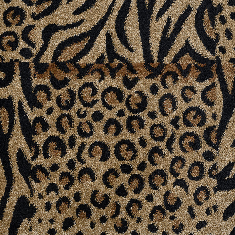 Tapis beige / noir à motif animal léopard, tigre et zèbre Alpaslan, Rond 5 pi 3 po