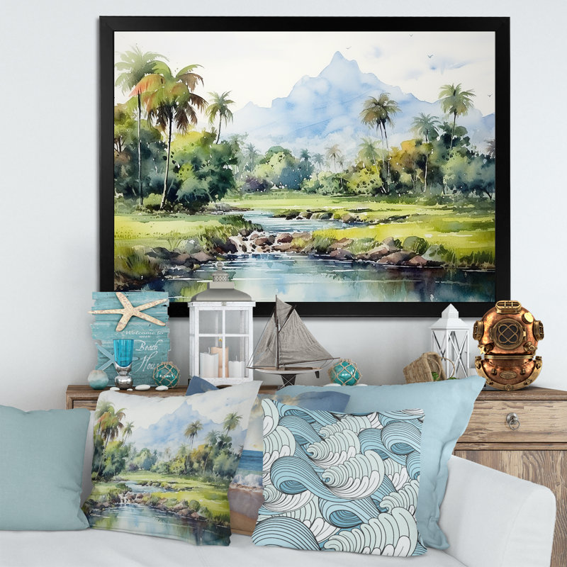 Paysage indonésien - Art mural Indonésie, Cadre d'angle fermé noir, H 12 po x l 20 po x P 1 po