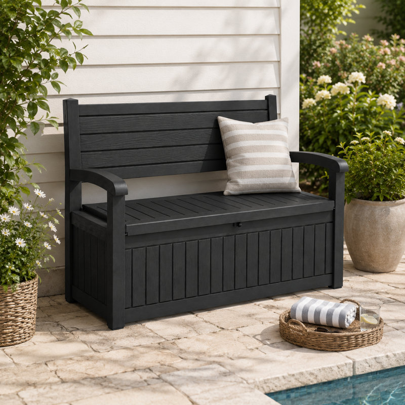 Boîte de rangement de 120 gallons en résine durable pour l'extérieur, idéale pour les meubles de jardin, Black