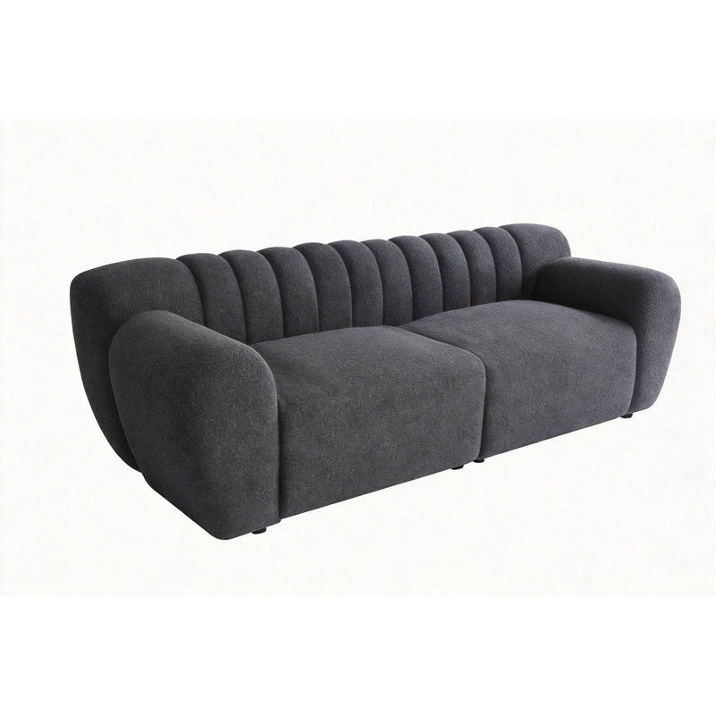 Glamour Contemporary Vertical Channel Tufted Sofa, Grey, 3