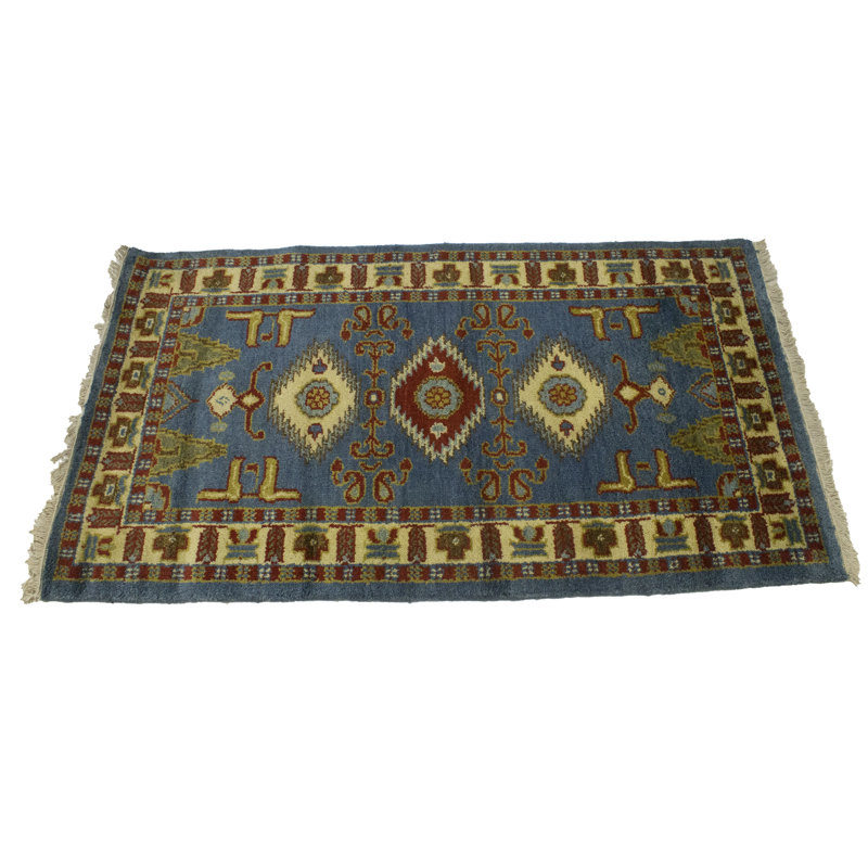 Tapis bleu Tribal Ehudd, Rectangle 2 pi 7 po x 4 pi 7 po