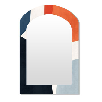 Motif bohème minimaliste bleu et orange 3 - miroir mural minimaliste, miroir asymétrique moderne, impression sur métal