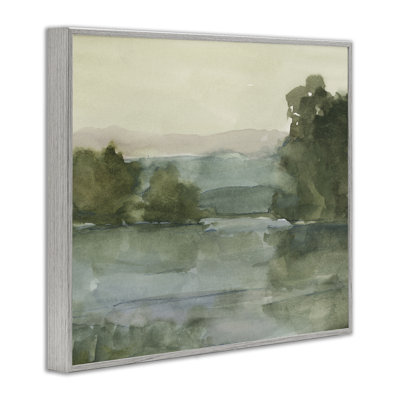 Vue sur lac et montagne, estampe numérique, design par Ethan Harper