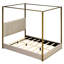Grand lit plateforme à baldaquin avec tête de lit et structure en métal, beige