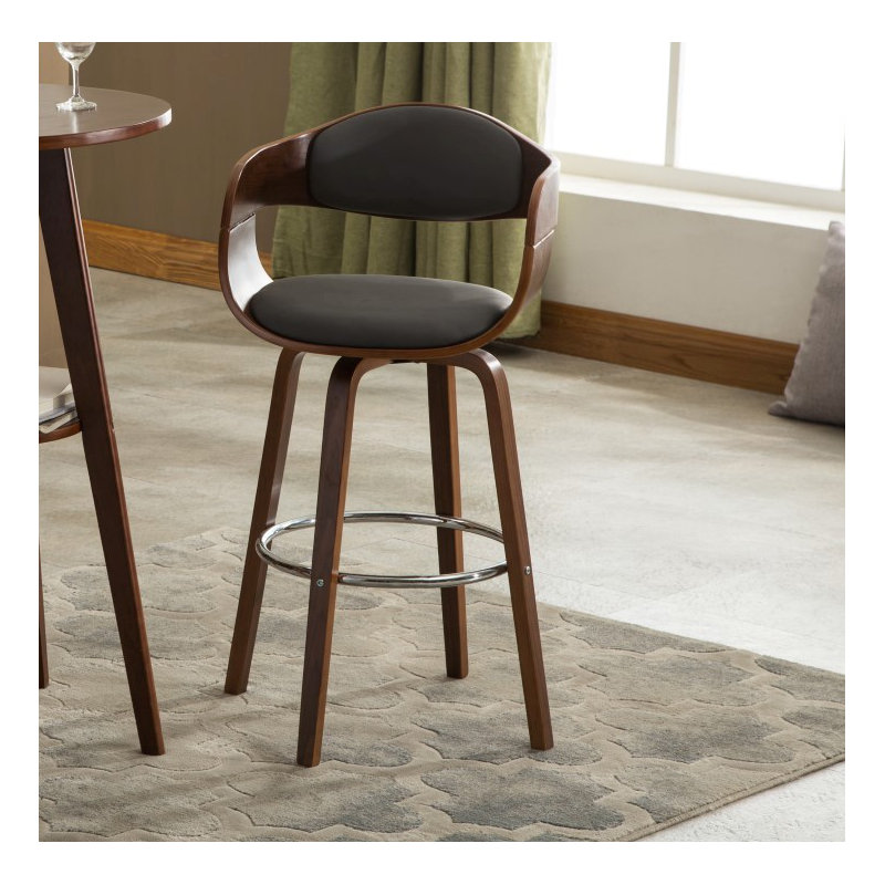 Swivel Upholstered Counter Stool with Solid Wood Frame, Grey