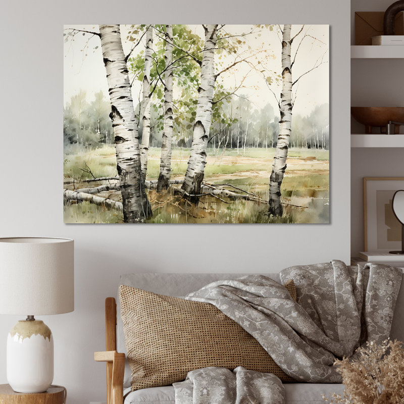 «Green Birch Wood Beauty - Tree Birch», art mural, Cadre photo noir, H 34 po x l 44 po